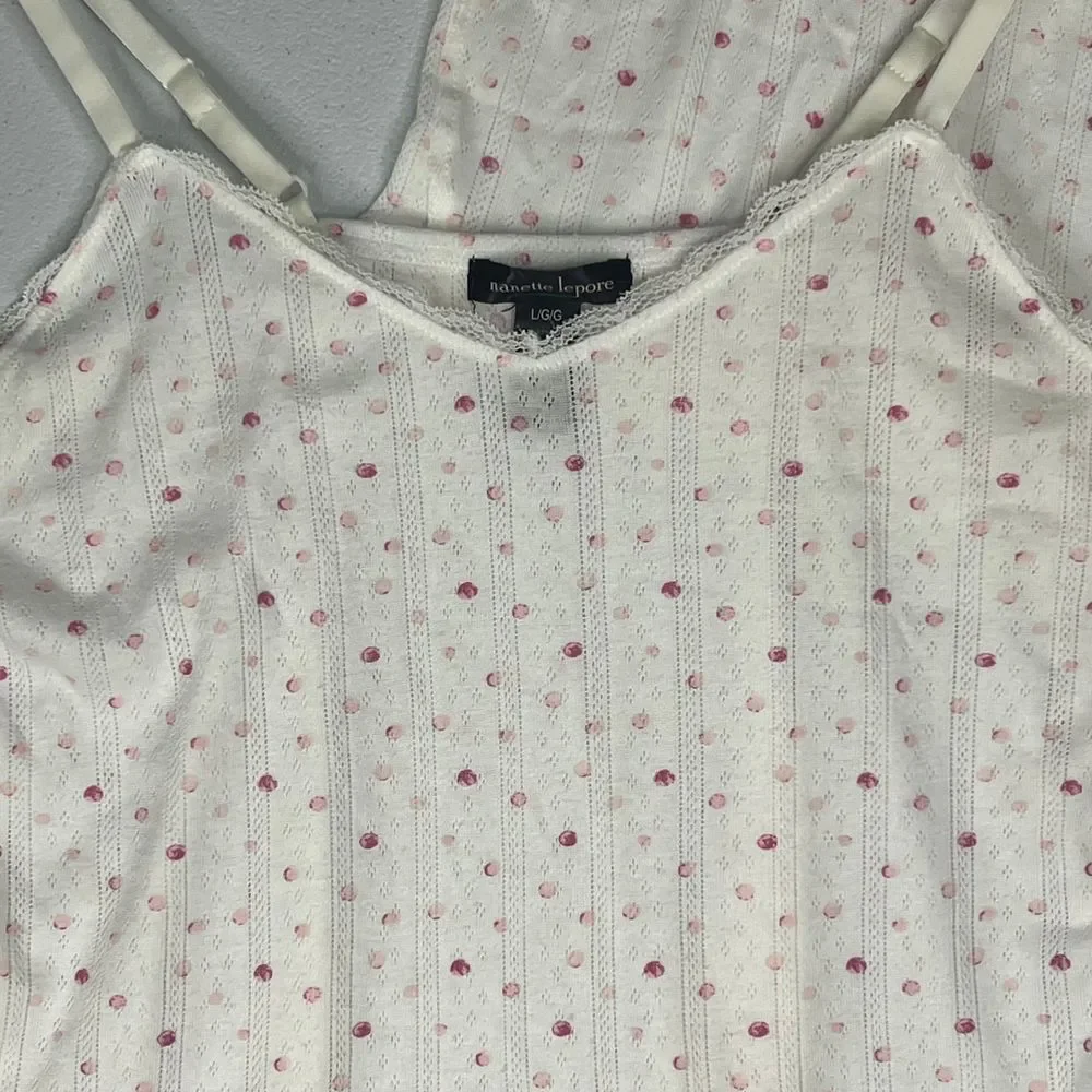 Nanette Lepore Pajama‎ Set Cami Top Shorts Lingerie Sleepwear White Pink Dot L